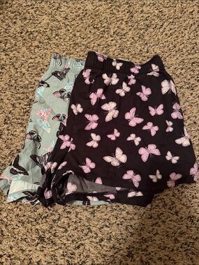 Pink set of Butterfly Print Pajama Shorts - Black & greenish